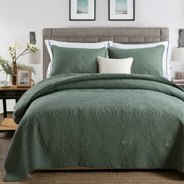 Chausub Plain Cotton Quilt Set 3pcs Solid Embroidered Bedspread Chausub Plain Cotton Quilt Set 3pcs Solid Embroidered Bedspread Quilted Bed Cover Sheets Blanket King Size Quilts Coverlet Sets
