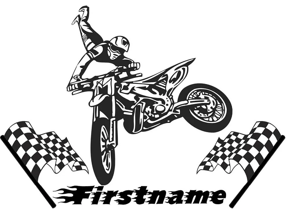 مشخصنة motocross فينيل جدار ملصق مجموعة مثالية نوم زائد اسم الشارات حائط غرفة الاطفال الديكور