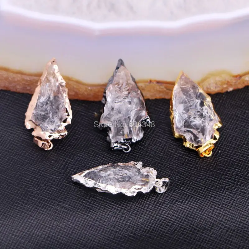 

10PCS Nature Clear Crystal Quartz Arrow Pendant, Crystal Quartz Arrowhead Pendant