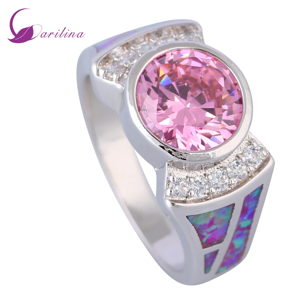 

Fashion Opal rings Fine Jewelry Women's rings Pink Cubic Zirconia Pink Fire Opal 925 stamp Silver Gift size 5 6 7 8 9 R512
