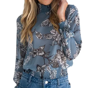 

NIBESSER Female Floral Print Blouse Shirt 2018 Button Irregular Women Top Chiffon Shirt Long Sleeve Casual Boho Blouse Top