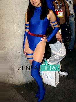 

Free Shipping DHL 2017 Blue Sexy X- Men Psylocke Costumes Spandex Superhero Halloween Cosplay Costume For Woman With Belt
