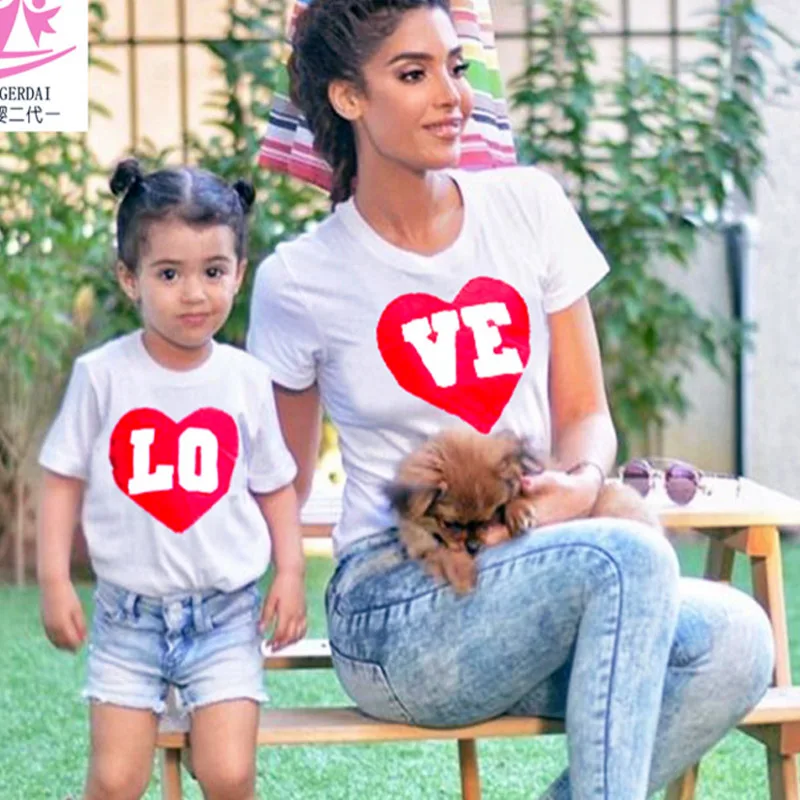 2018 Summer Mother and Daughter Clothes Heart Pattern T-shirt Bodysuit Family Matching Tops Tee Clothing | Мать и ребенок