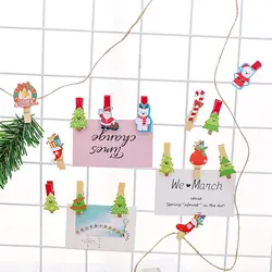 Рождественский деревянный зажим для фото клип милый мультфильм цветной зажим с пеньковой веревкой фото настенный зажим