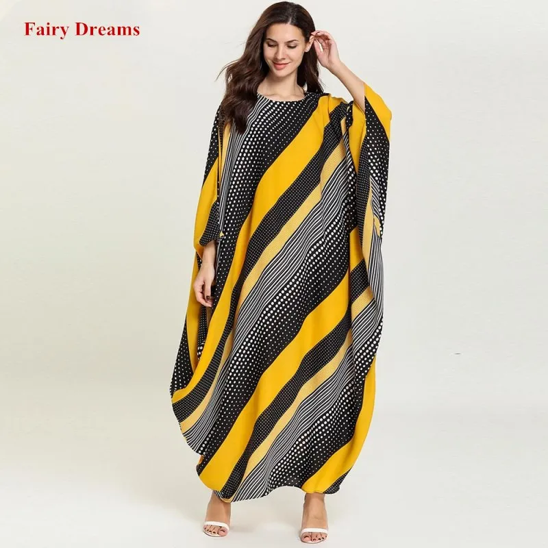

Muslim Dress Women Loose Abaya Dubai Turkish Turkey Bangladesh Robe Dresses Kaftan Moroccan Arabic Striped Dot Islamic Clothing