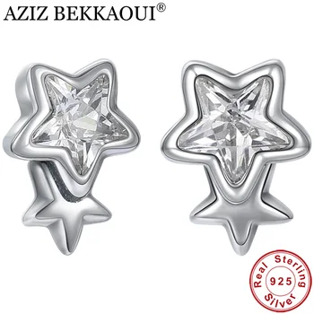 

AZIZ BEKKAOUI 925 Sterling Silver Double Star Crystal Stud Earrings for Women Silver Earrings for Girl Engagement Jewelry Gift