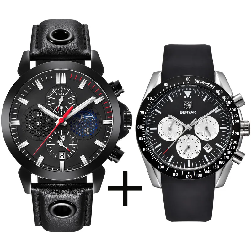 

BENYAR Quartz Top Brand Watch Luxury Waterproof Leather Strap 5124 Men Watch Silicone Strap Sport Chronograph 5120 reloj hombre