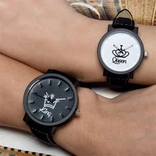 King queen кожаные часы женские для влюблённых кварцевые часы мужские брендовые Роскошные наручные часы женские мужские кварцевые часы