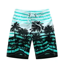 Мужские быстросохнущие полосатые пляжные бермуды, шорты из полиэстера с рисунком кокосовых деревьев, мужские шорты для загара