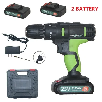 

25 V Electric Screwdriver Lithium Battery Cordless Drill Rechargeable 2 Batteries Wireless Drilling Screwdriver Power Tools