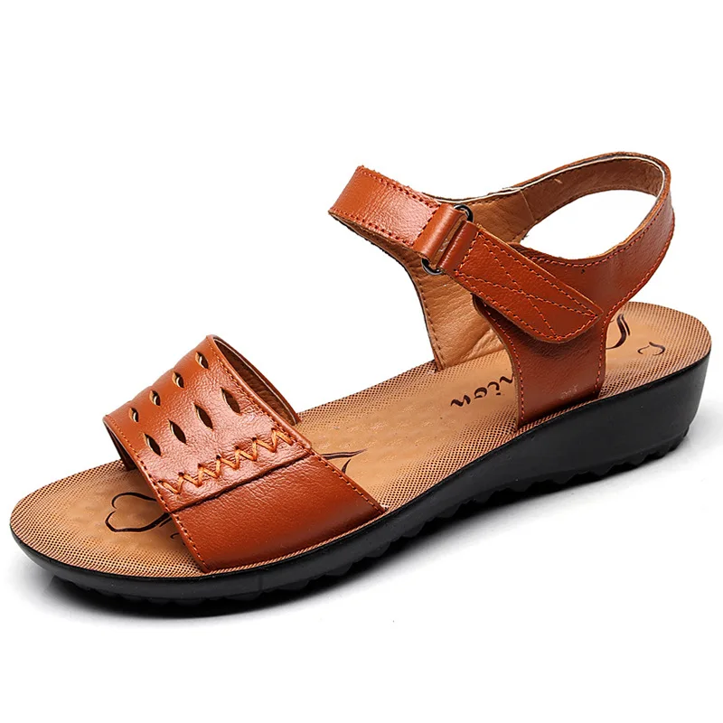 

Summer Wedge Shoes Platform Women Sandals For Mother Sandals Hook Loop Leather Sandalias Soft Bottom Zapatos Mujer Size 35-40