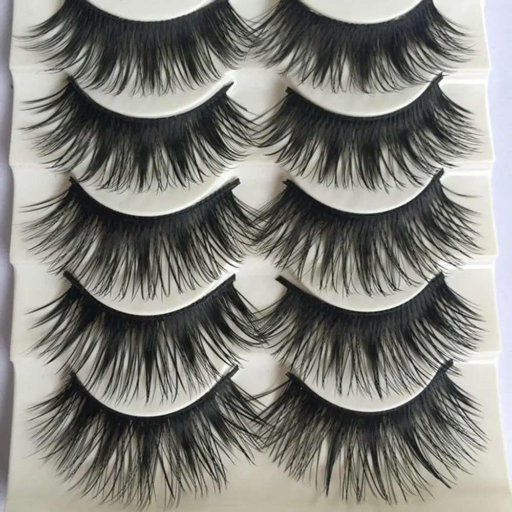 

5 Pairs/set Black Thick Long False Eyelashes Handmade Natural Cross Eye Lashes Women Makeup Extension Tools