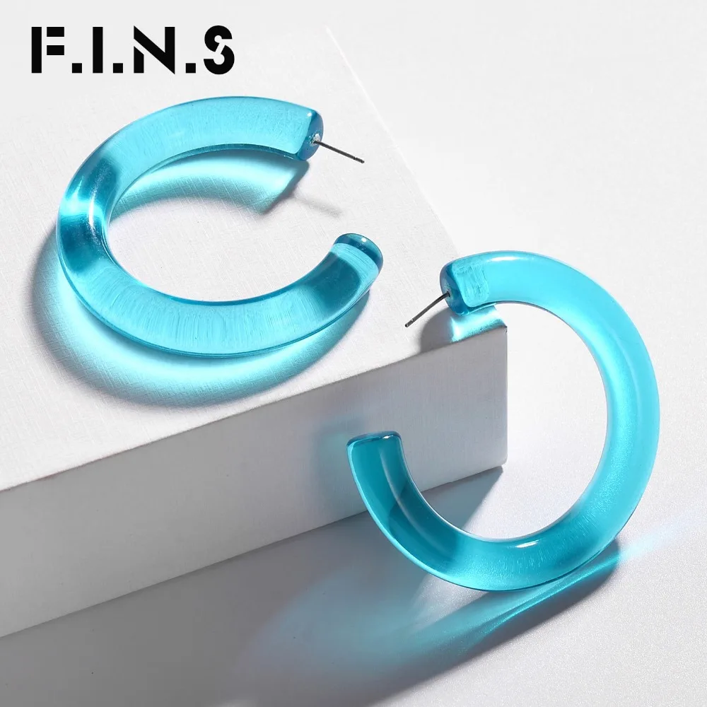 

F.I.N.S Simple Concise Transparent Acrylic Big Hoop Earring C-Shaped Clear Thick Acetate Earrings for Women Minimalist Jewelry