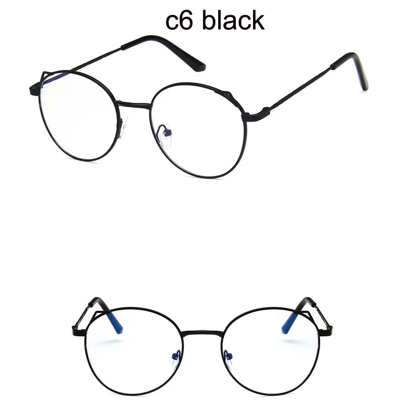 Корейские модные кошачьи уши Круглые Женские очки прозрачные Милые анти-голубые легкие поддельные очки металлическая оправа компьютерные очки