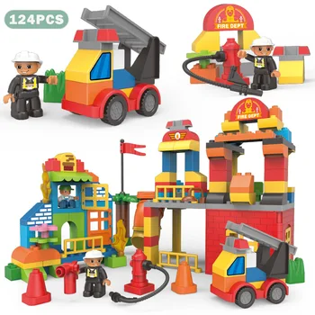 

DIY Colorful Big Particle Building Blocks Engineering Excavator Bulldozer Compatible Duploed Bricks Toys Gifts For Children