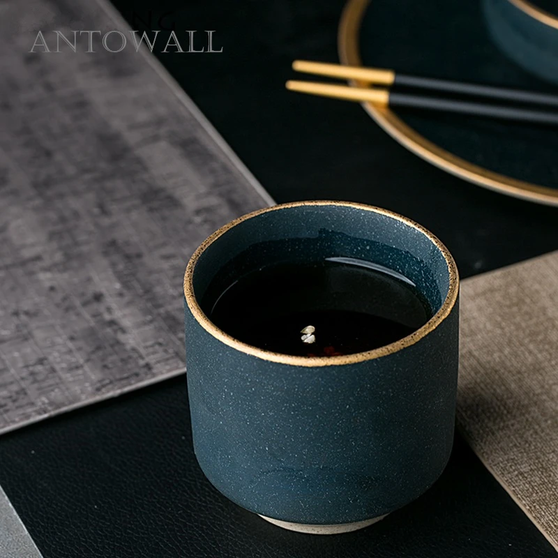 

ANTOWALL European Style Marble Ceramic Drinkware Green Color Cup Gold Side Wine Tea Cup 250ml