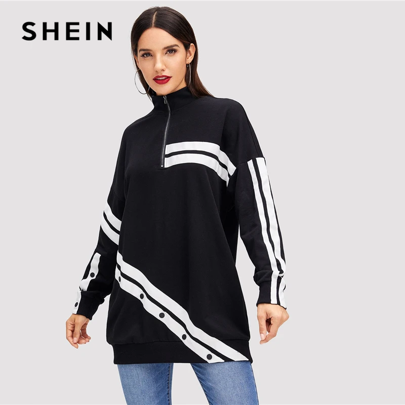SHEIN Стильный Свитшот С Длинными Рукавами Длинный На Молнии Пуговицами|Толстовки