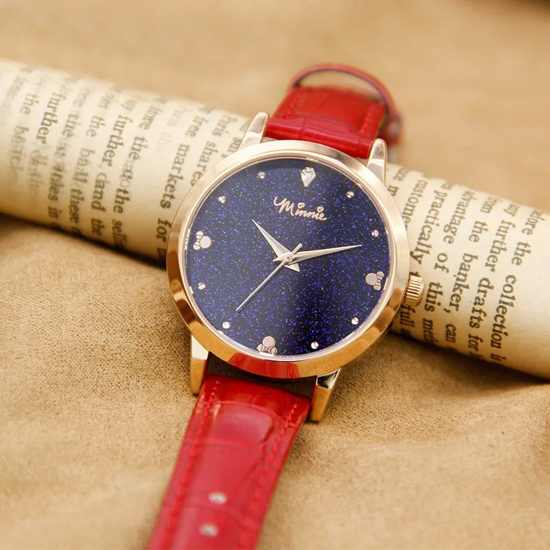 Women Luxury Bling Night Sky Star Rhinestone Shining Jewelry Ladies Genuine Leather Quartz Fashion Watches Disney Minnie Cuties Women Luxury Bling Night Sky Star Rhinestone Shining Jewelry Ladies Genuine Leather Quartz Fashion Watches Disney Minnie Cuties