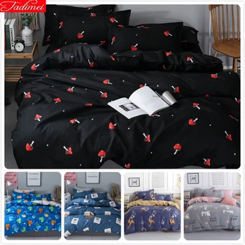 

Black Red Mushrooms Pattern Kids Soft Cotton Bed Linen 3pcs/4pcs Bedspreads Single Twin Queen King Double Size Duvet Cover 1.8m