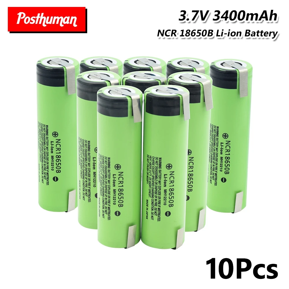 

New Original 3.7V battery Flashlight batteries 3400mAh NCR18650B Battery With 2 Tabs High Drain 20A lithium Electronic cigarette