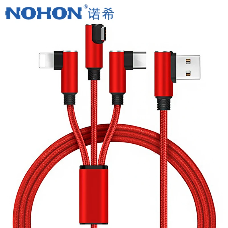 Кабель для зарядки NOHON L Shape 8 Pin iPhone 7 Micro USB Type C Xiaomi 5 Samsung 3 в 1 Универсальная линия