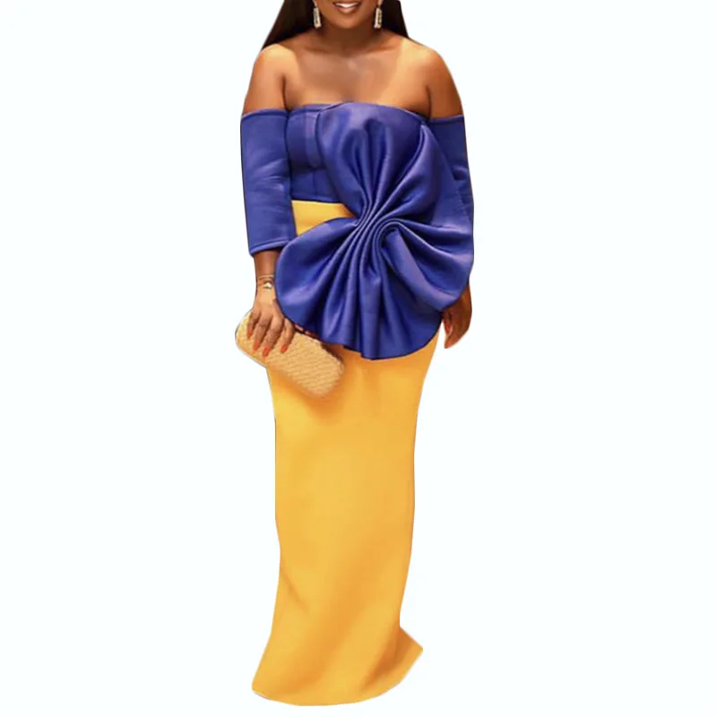 Для женщин длинное платье в обтяжку 3/4 рукав лоскутное повседневное элегантный уличный стиль с открытыми плечами пикантные вечерние тонкий Винтаж Макси - Цвет: Цвет: желтый
