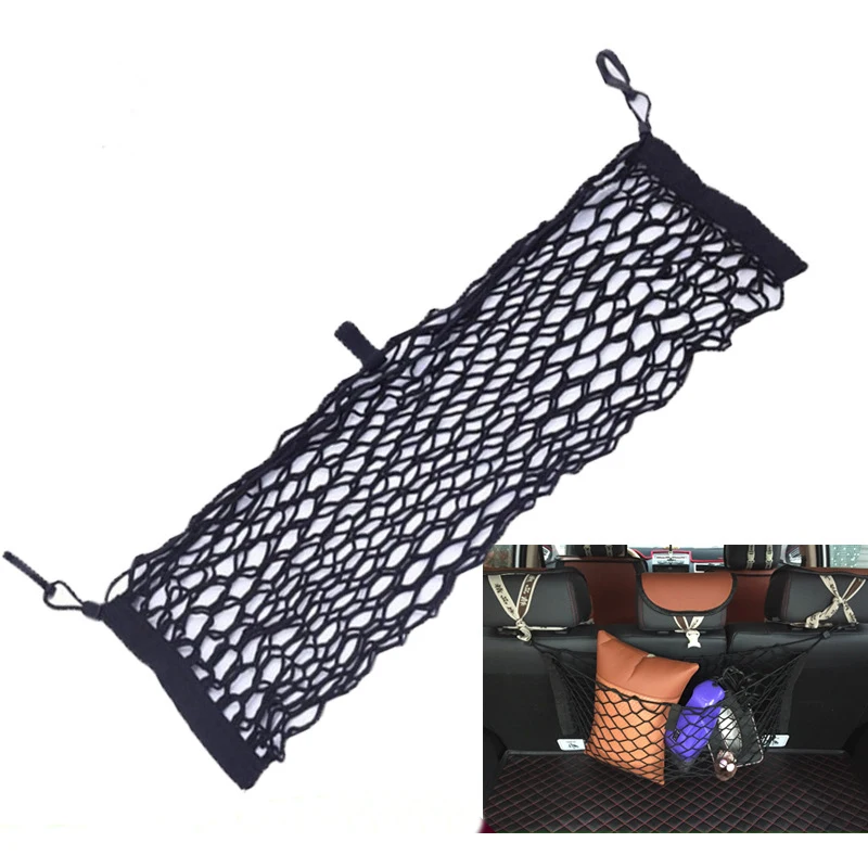 

65*23cm Black Car Tiding Mesh Net Storage Bag with Four Hooks Between Auto Seats