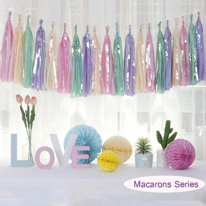 5pcs Mermaid Party Rainbow Tissue Paper Tassel Garland Wedding Party Baby Shower Decorations Bachelorette Unicorn Party Supplies