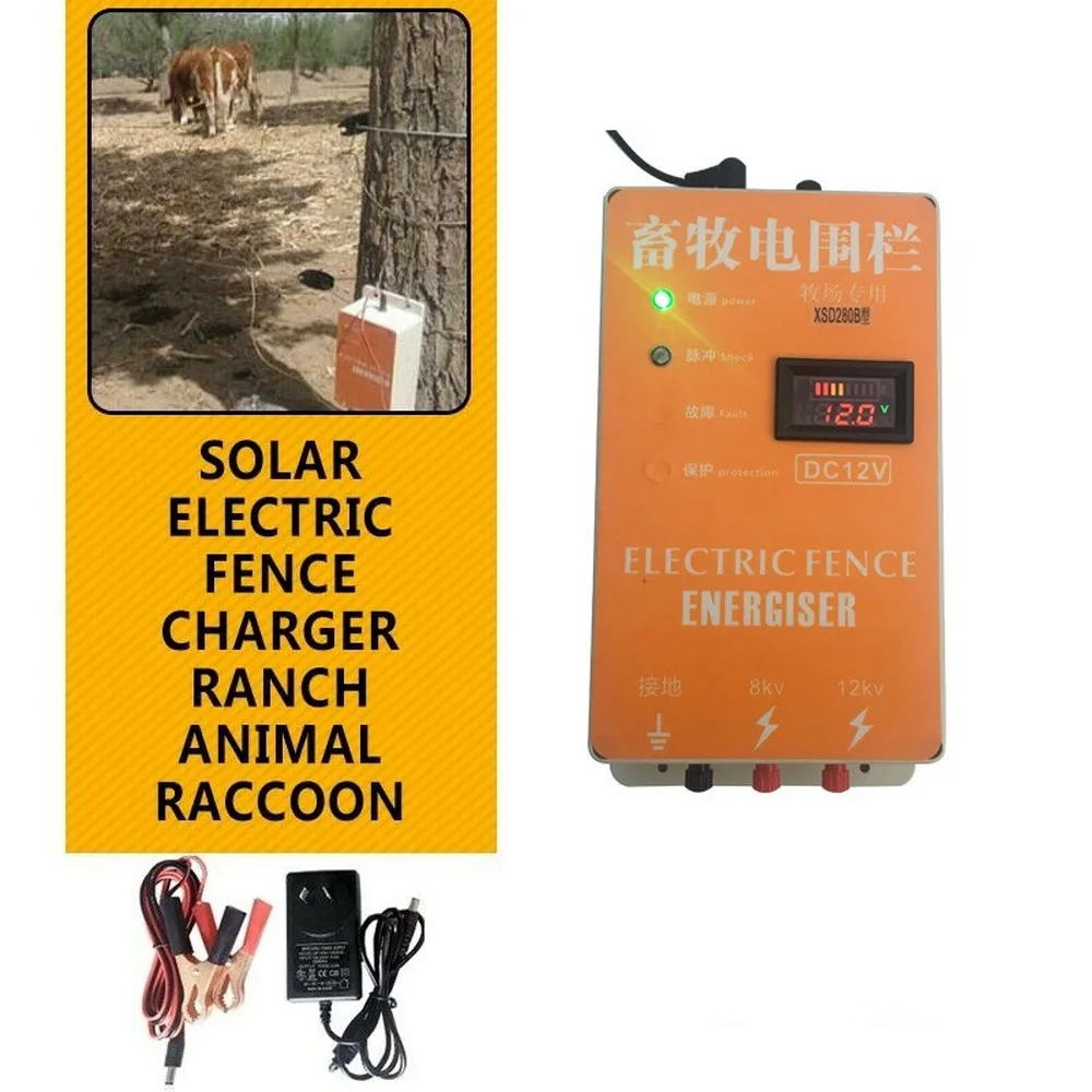 

10KM Electric Fence Energizer Solar Charger High Voltage Pulse Controller Animal Poultry Farm Electric Fencing Shepherd XSD-280B