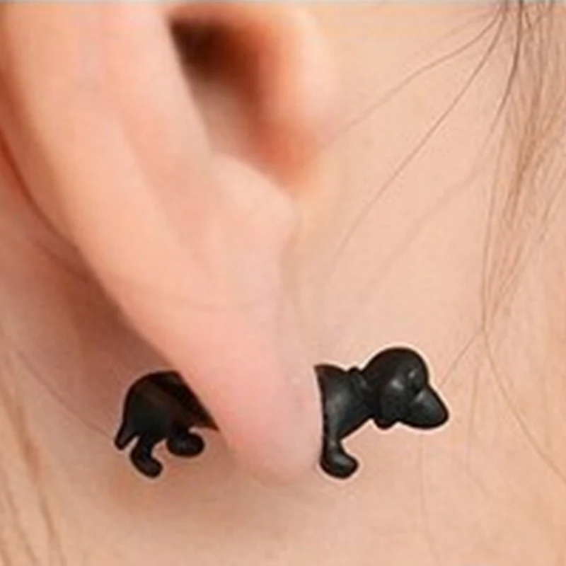

1 Pc Punk Style Funny Cute Mens & Womens 3D Puppy Dog Animal Cuff Ear Earring Small Black Jewelry