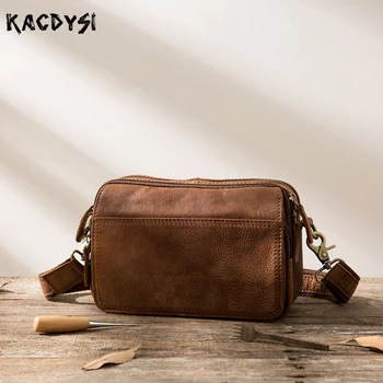 

KACDYSI Genuine Cow Leather Small Men Crossbody Bags Handmade Retro Top Quality Tote Messenger Satchel Purse Casual Shoulder Bag