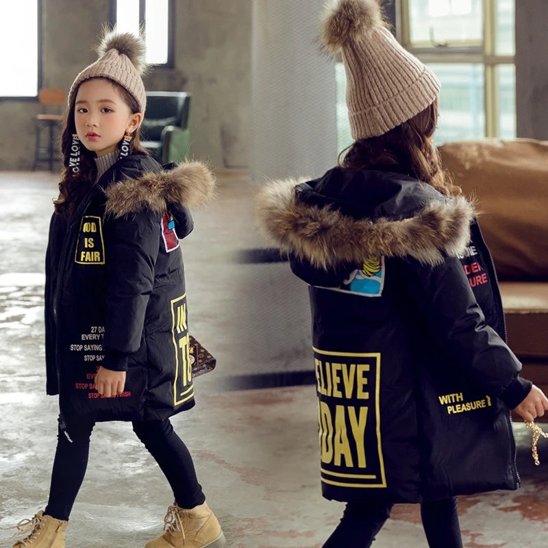 winter jacket for girls Korean 4-13 years old girls down coats girl winter fur collar children's parkas hot CARTOON print