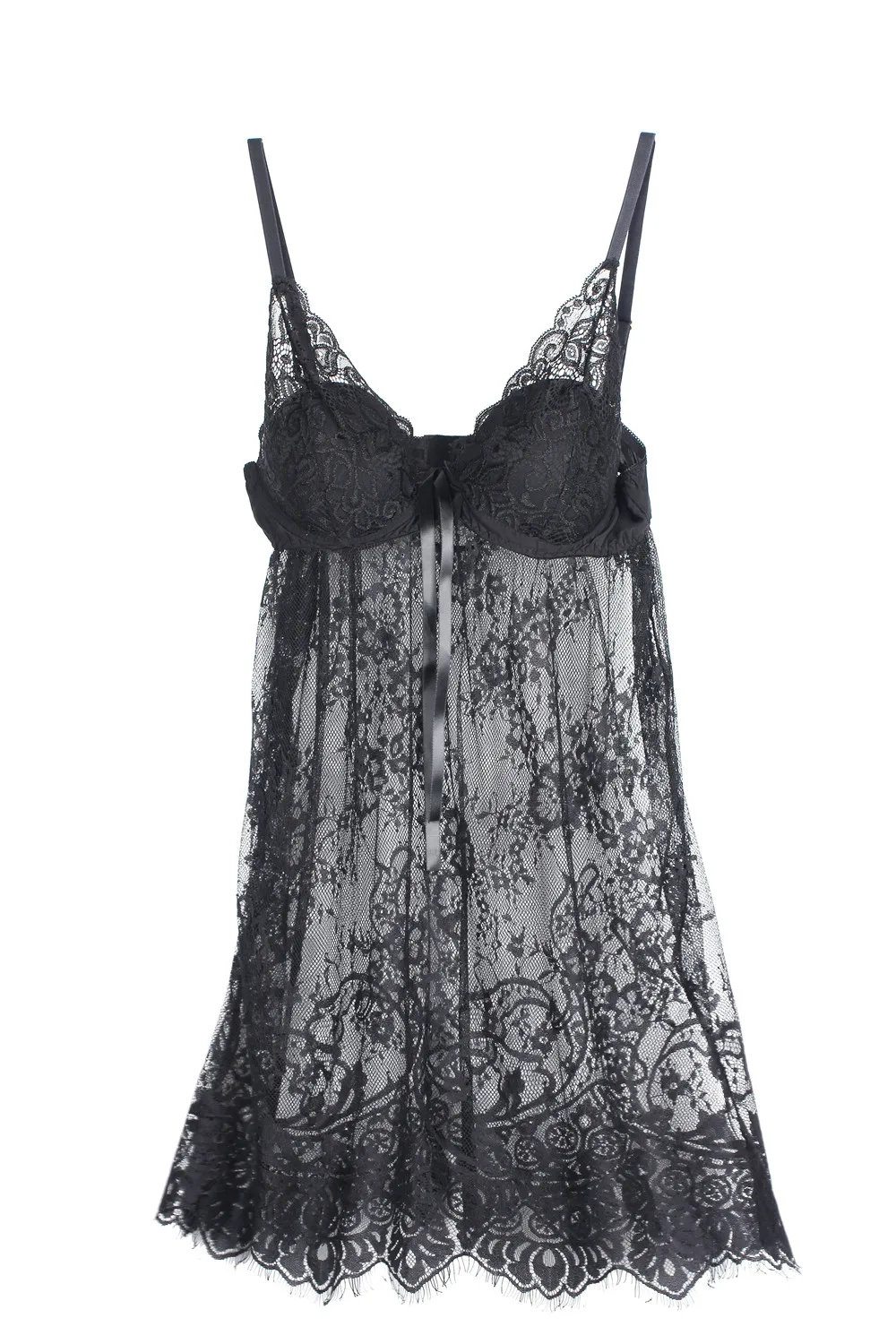 Сексуальная ночная рубашка, ночное белье, Ультра тонкое газовое ночное белье для женщин, французское романтическое милое кружевное прозрачное открытое мини-платье на бретельках