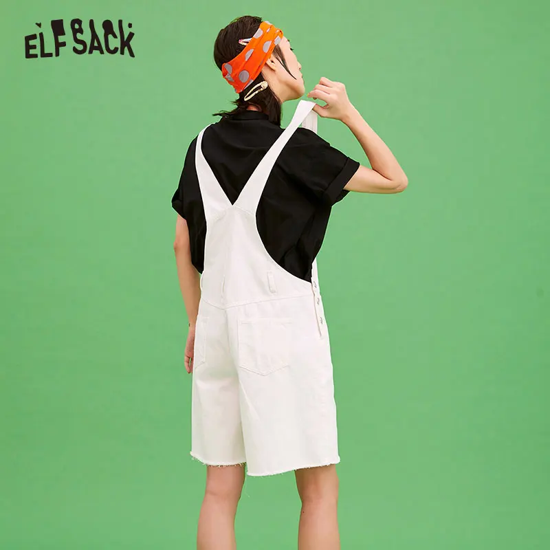 Женский джинсовый комбинезон ELFSACK белый повседневный на бретельках с вышивкой