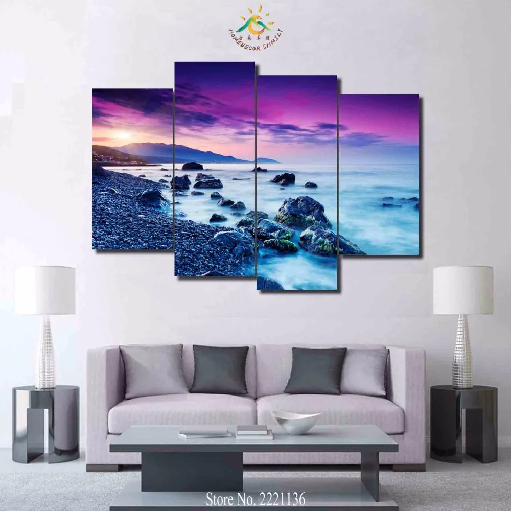 3 4 5 Panel Set Ungu Godaan Garis Pantai HD Dicetak Cat Rumah 3 4 5 Panel Set Ungu Godaan Garis Pantai HD Dicetak Cat Rumah