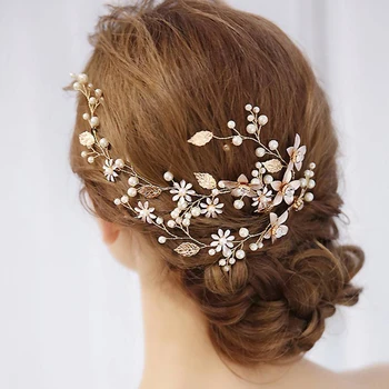 

Gold Leaf Pearl Handcraf Pure Bride Headbands Headdress Bride Short Style Bridal Hair Jewelry Dropshipping