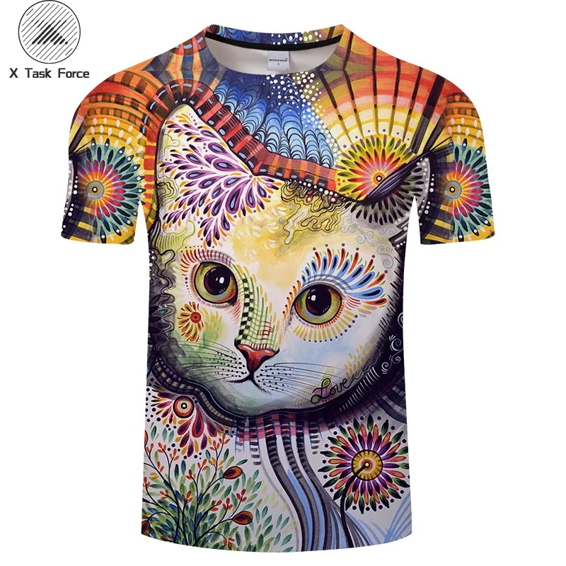 

Fashion Kitten Cat T Shirts 3d Women Men Tees Cartoon Kitty T-Shirt Funny Animal Cat Design Colorful Tee Tops Summer Dropship