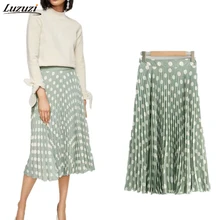 Luzuzi/Женская плиссированная юбка в зеленый горошек с молнией сбоку; faldas mujer; Ретро Женская модная повседневная шикарная юбка с высокой талией; CR6613