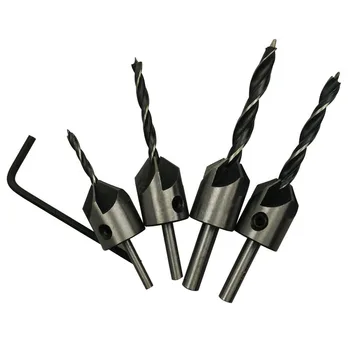 

Three-point Wood Countersink Drill Reamer Woodworking Chamfer Guide Drill High Speed Steel Drill 4pcs