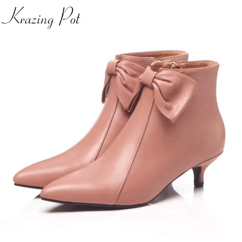 

Krazing Pot new cow leather stiletto thin heels zip Chelsea boots office lady British school butterfly decoration anke boots L06