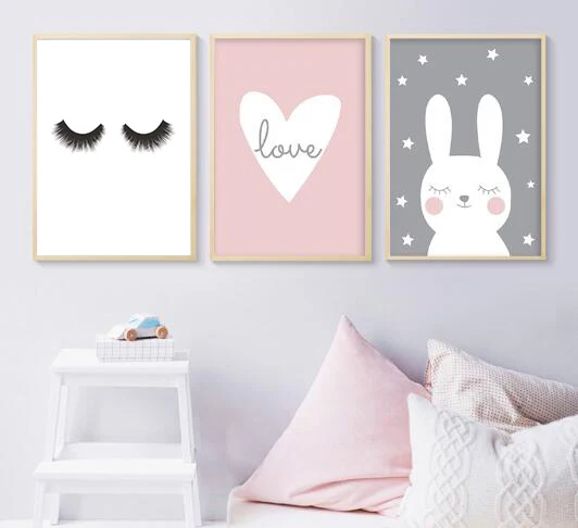 

Rabbit Heart Nursery Wall Art Canvas Painting Cartoon Posters and Prints Decorative Picture Nordic Style Kids Decoration