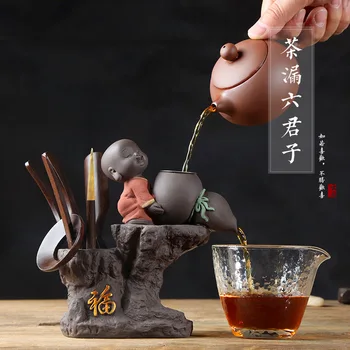 

Kung Fu Tea Set Tea Ceremony Little monk Tea Accessories Set Utensils Clip Needle Ceramic Cans Tea Scoop Strainers Six Gentleman