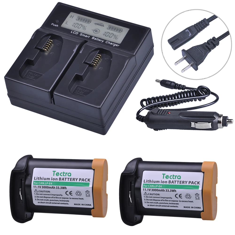 2Pcs 3000mAh LP E4 LP E4 LPE4 Battery Akku + LCD Dual Fast Charger for