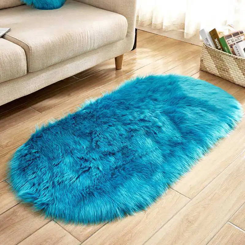 Овальный пушистый коврик ковры для гостиной Декор Искусственный мех ковер для детской комнаты длинные плюшевые ковры для спальни мохнатый ковер современный коврик - Цвет: blue