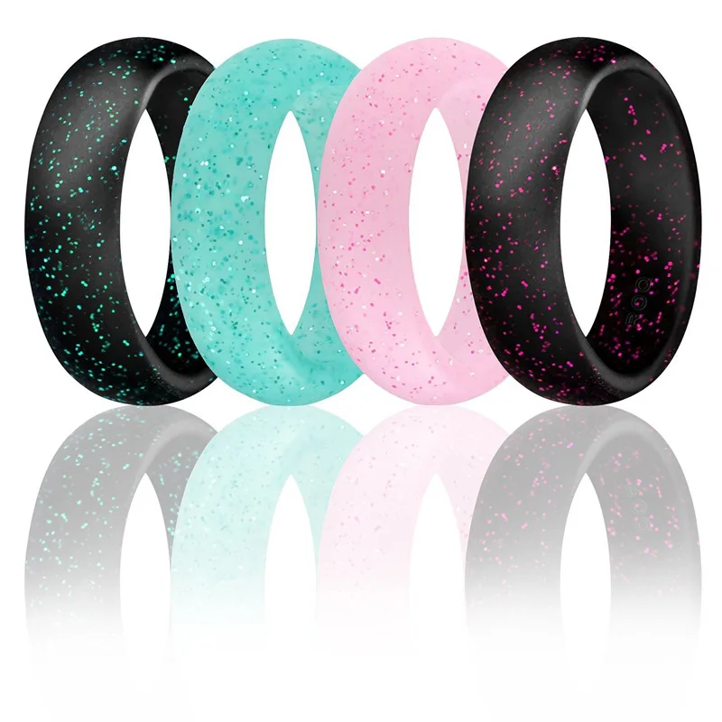 

5.7mm 4-10 Size Hypoallergenic Flexible Crystal Powder Silicone Ring for Women Office Men Finger Environmental Rings 3 pcs/set