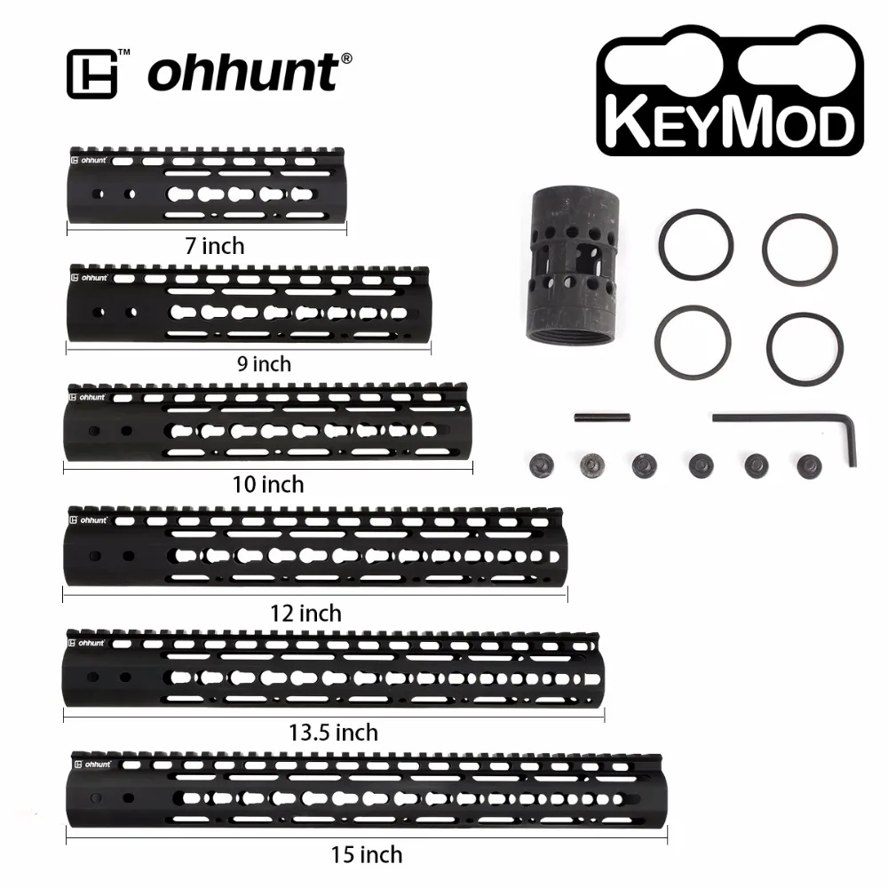 

Keymod Handguard Slim Style 7" 9" 10" 12" 13.5" 15" AR15 Free Float Picatinny Rail with Steel Barrel Nut with Sling Swivel Hole