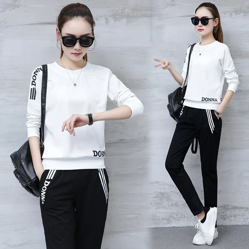 

LHQ Spring 2019 Recreational Sports Suit Long Sleeve Student Cardigan Suit Large Size Two-piece Suit 202