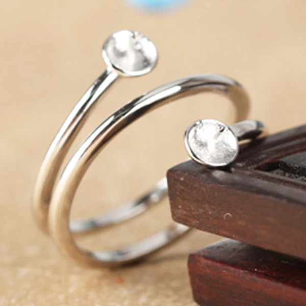 1MM 925 Sterling Silver Ring Setting Round Cabochon Bases Adjustable