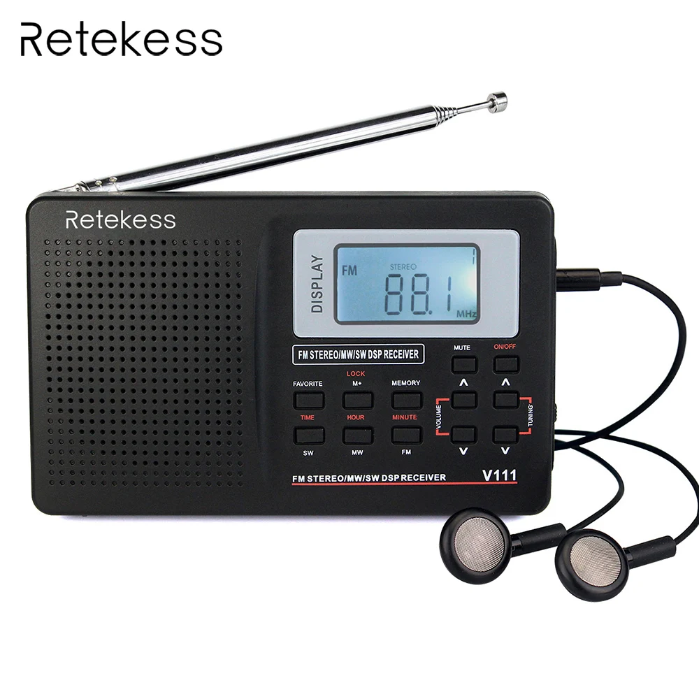 preço Retekess V111 Rádio Estéreo FM MW SW Rádio Banda Completa Receptor de Rádio Relógio Portátil Alarme F9201A