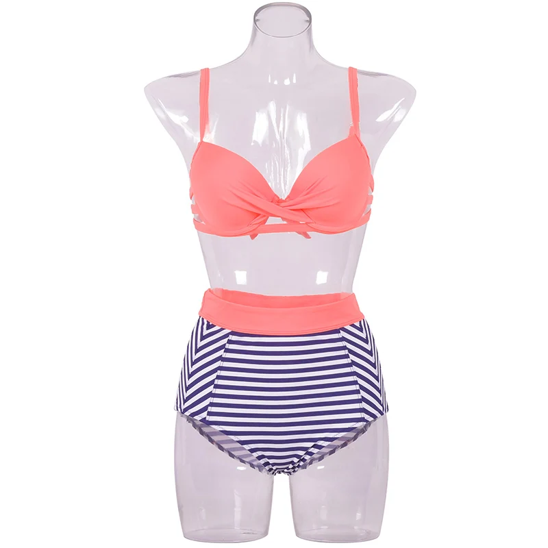 TQSKK-2017-New-High-Waist-Swimsuit-Women-Push-Up-Swimwear-Vintage-Retro-Solid-Cross-Bikini-Top (3)